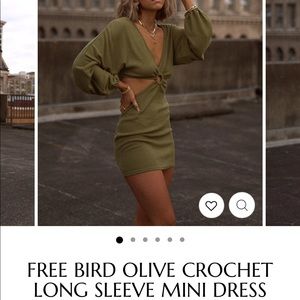 12th Tribe FREE BIRD OLIVE CROCHET LONG SLEEVE MINI DRESS